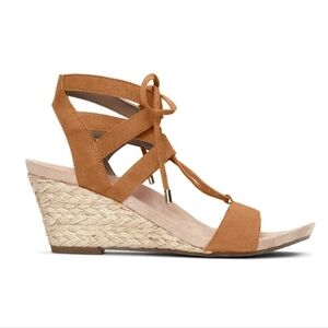 Vionic Tansy Wedge Espadrille Agave Brown Leather Strappy Sandal Women's Size 7